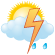 some clouds, light rain, thunderstorms